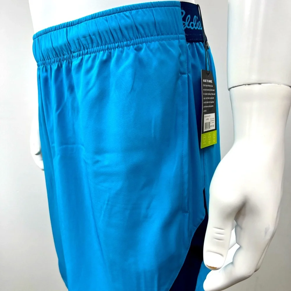 EDDIE BOUER LARGE GYM SHORTS BLUE MOTION TO MOVE, 4 WAY STRETCH MOISTURE WICKING